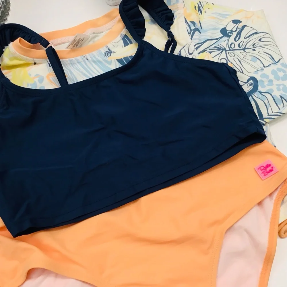 Ruffle Butts Toucan Jungle Rashguard Swim Set Sz 16